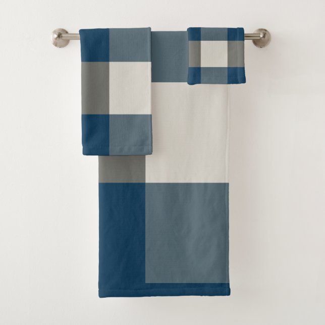 Conjunto De Toalhas Verificação de Buffalo Branco da Cinza Azul (Insitu)
