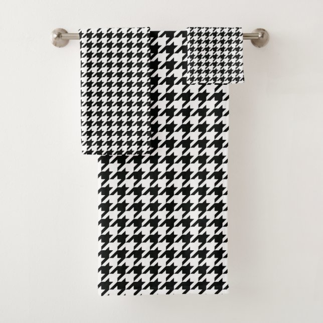 Conjunto De Toalhas Verificação de houndstooth Clássico Branco Preto (Insitu)