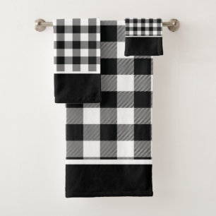 Conjunto De Toalhas Verificações de Buffalo Branco Preto Moderno