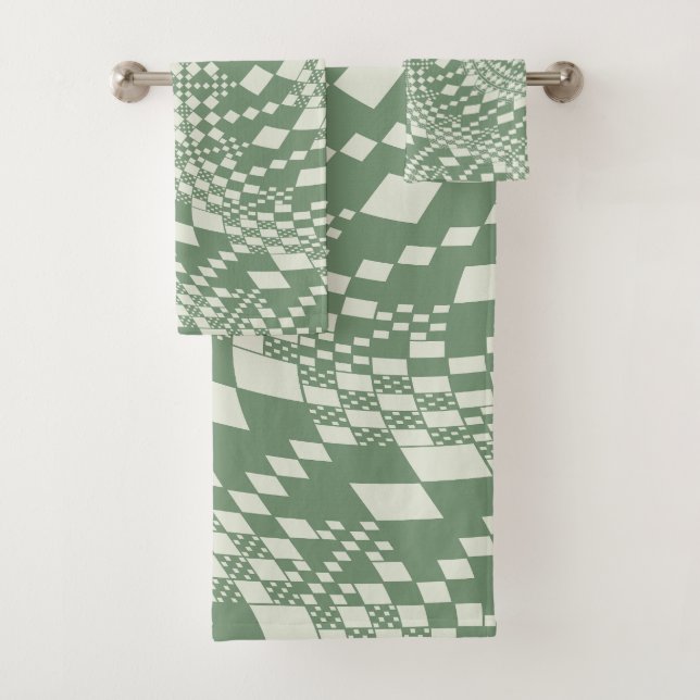 Conjunto De Toalhas Verificações distorcidas em verde (Insitu)