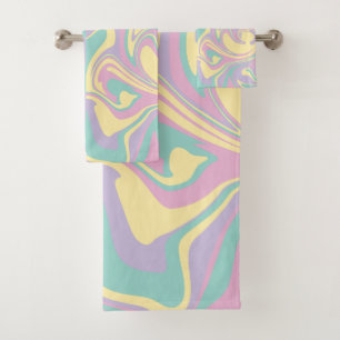Conjunto De Toalhas Verificações e espirais Pastel Rosa, Amarelo, Púrp