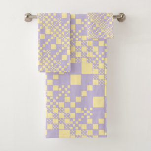 Conjunto De Toalhas Verificados, Controlos - Amarelo Pastel e Roxo