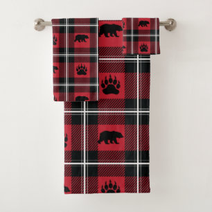 Conjunto De Toalhas Vermelha flanela moderno do urso e da pata &