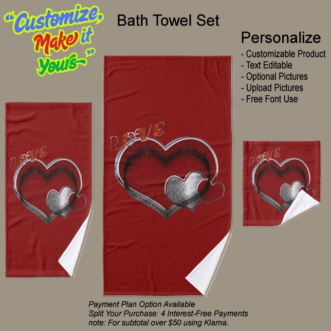 Conjunto de Toalhas Vermelhas do Coração (Heart Magic Bathroom Towel Set Featuring a Red Dark Background.)