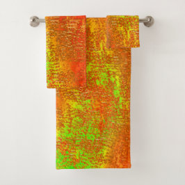 Conjunto De Toalhas Vermelho a limão com ranhuras e tinta manchada esf