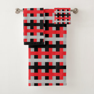 Conjunto De Toalhas Vermelho abstrato, cinza e preto