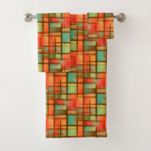 Conjunto De Toalhas Vermelho abstrato moderno do verde azul da xadrez