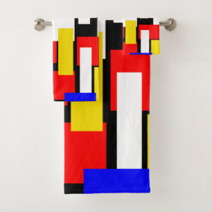 Conjunto De Toalhas Vermelho, Amarelo, Preto e Azul Geométrico