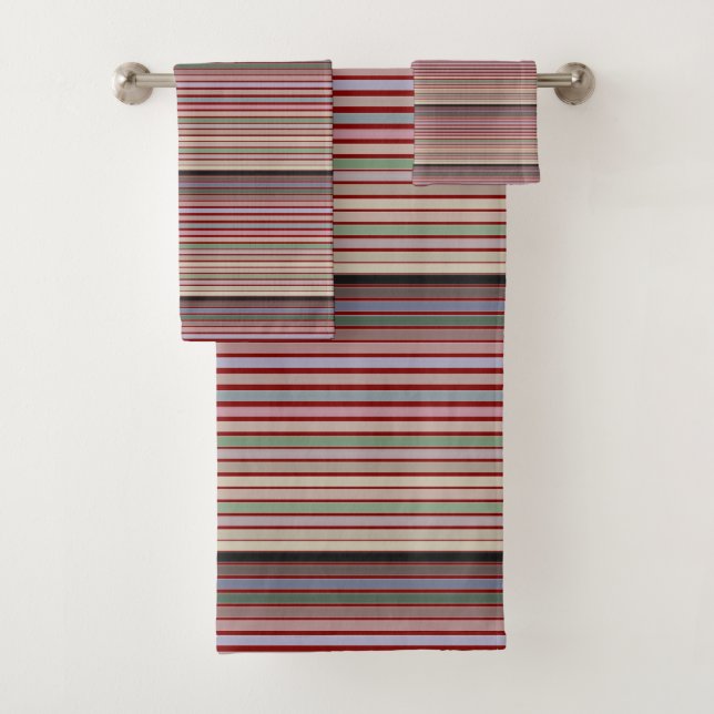 Conjunto De Toalhas Vermelho-Celeiro Com Bandas Modernas (Insitu)