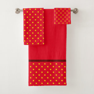 Conjunto De Toalhas Vermelho Com Bolinhas Amarelas E Listras Vermelhas
