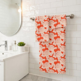 Conjunto de Toalhas Vermelho Coral Floral Peônia D