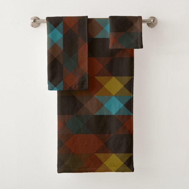 Conjunto De Toalhas vermelho marrom oliva amarelo e turquesa (Insitu)