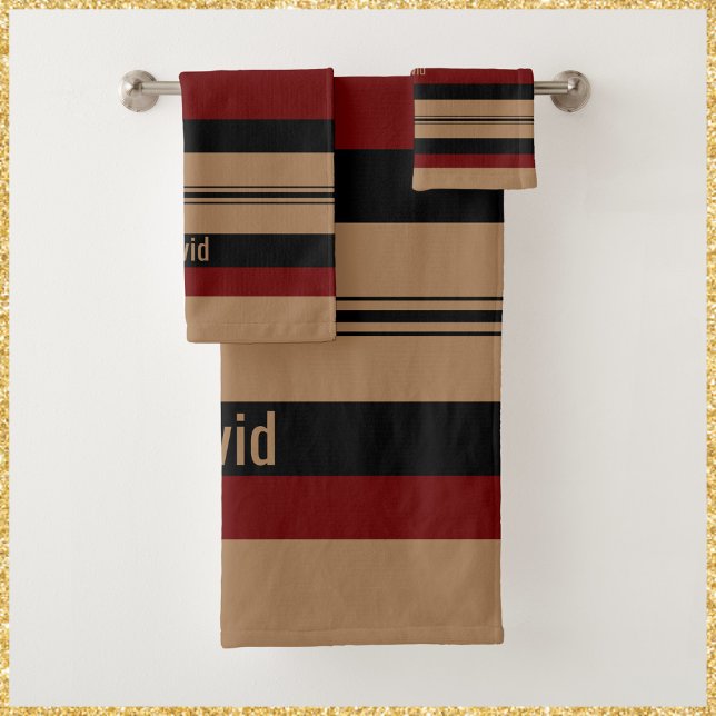 Conjunto De Toalhas Vermelho Masculino Preto e Dourado Estimulado (Bookmark my store! https://www.zazzle.com/store/capricepetit)