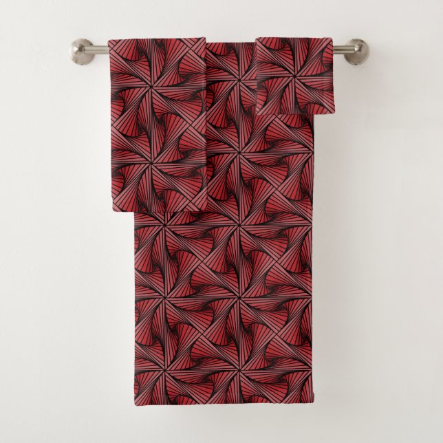 Conjunto De Toalhas Vermelho Torção Espiral 3D Geométrico (Insitu)