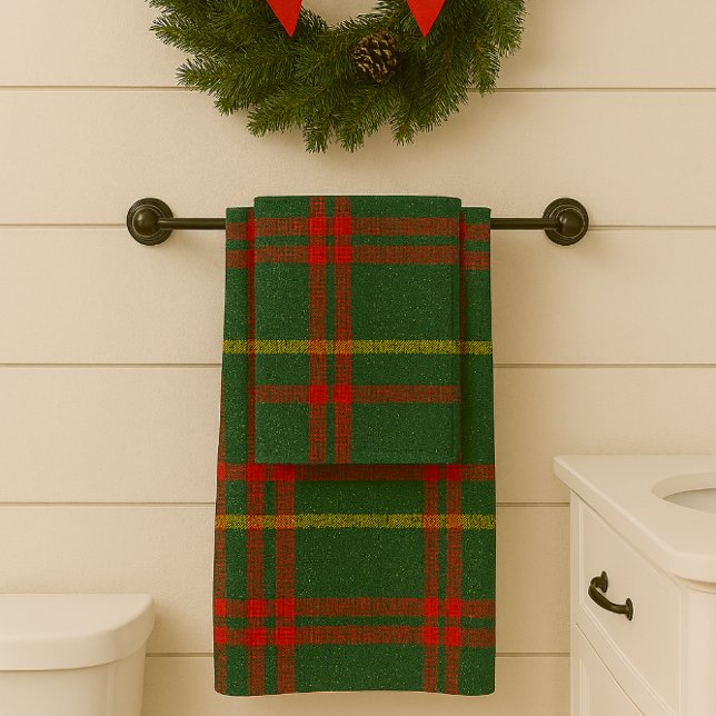 Conjunto De Toalhas Vermelho Verde e Dourado Brilho Xadrez Natalino  (Classic Christmas tartan with touch of gold sparkle  )
