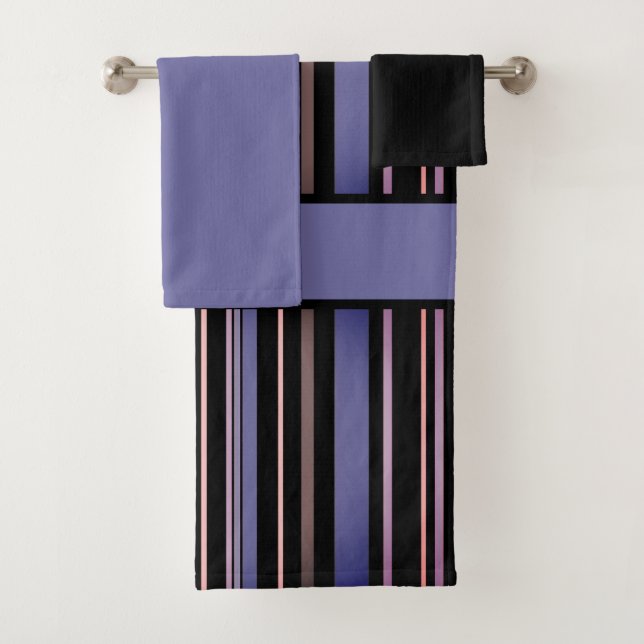 Conjunto De Toalhas Vertical Roxo e Preto Moderno com Faixa Vertical (Insitu)