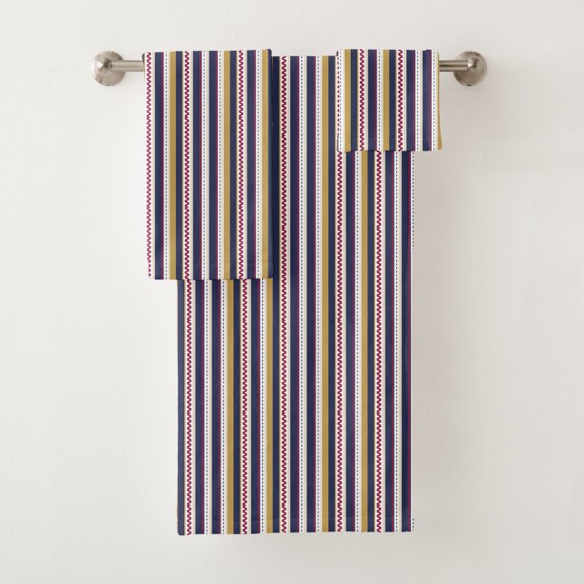 Conjunto De Toalhas Vertical stripes towel set with a pattern of navy (Criador carregado)