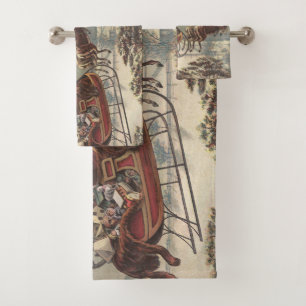 Conjunto De Toalhas Véspera de Natal Vintage Santa Claus Vitoriano Tre