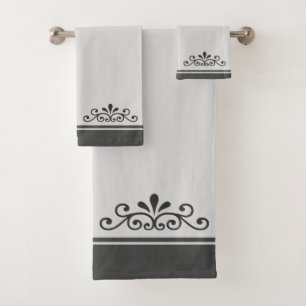 Conjunto De Toalhas Vetor Ornamento & Listras Cinzas em Banheira Prata