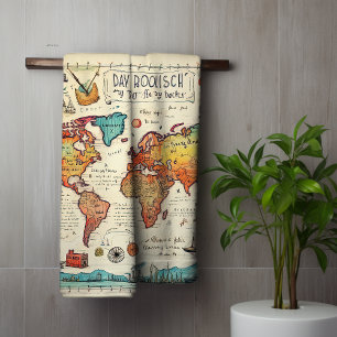 Conjunto De Toalhas Viagem com desenho de mapa de vintagem com tema co
