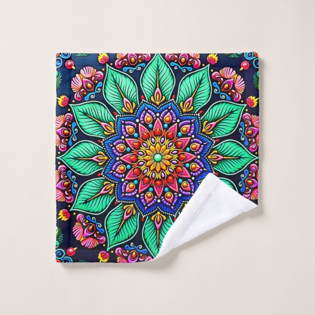Conjunto De Toalhas Vibrant Floral Mandala Art (Pano de lavar)