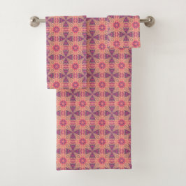Conjunto De Toalhas vibrant geometric pattern in pink, purple, orange