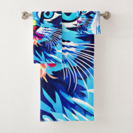 Conjunto De Toalhas Vibrant Neon Gatinho Art