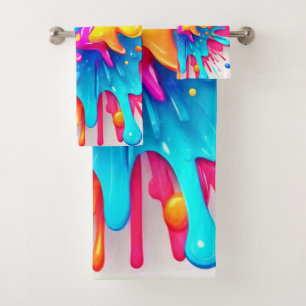 Conjunto De Toalhas Vibrant Neon Paint Splash Art
