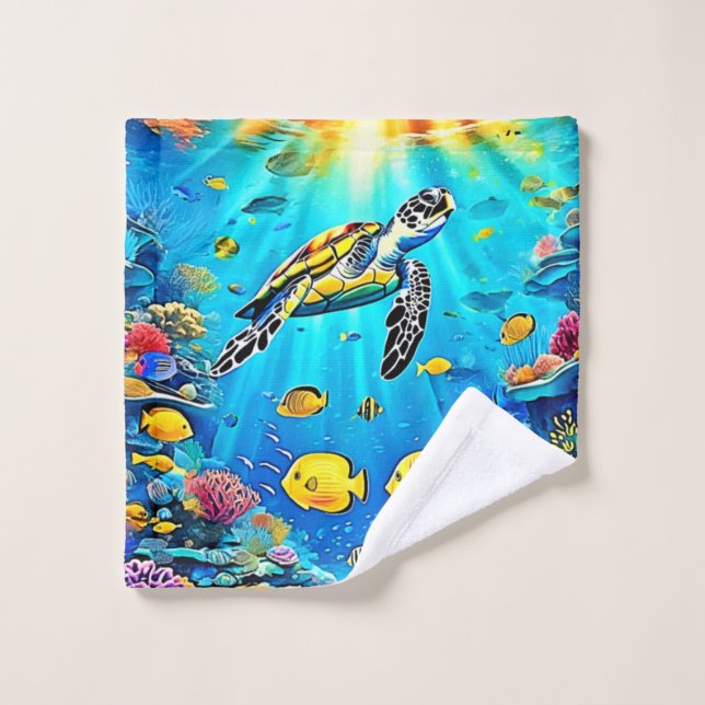 Conjunto De Toalhas Vibrant Sea Turtle Reef Art (Pano de lavar)
