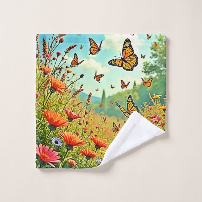Conjunto De Toalhas Vibrant Wildflower Butterfly Joy Design (Pano de lavar)