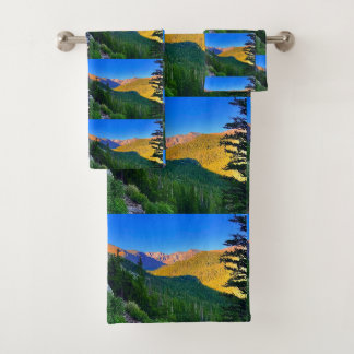 Conjunto De Toalhas Vibrante Pôr do Sol de Outono em Roxos Verdes e Do
