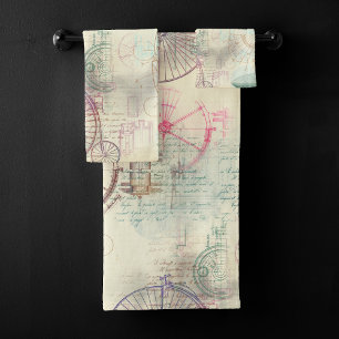 Conjunto De Toalhas Victorian Steampunk   Grunge de Aquarela Pastel