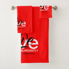 Conjunto De Toalhas VIDA ABUNDANTE John 10:10 VERMELHO Inspiracional