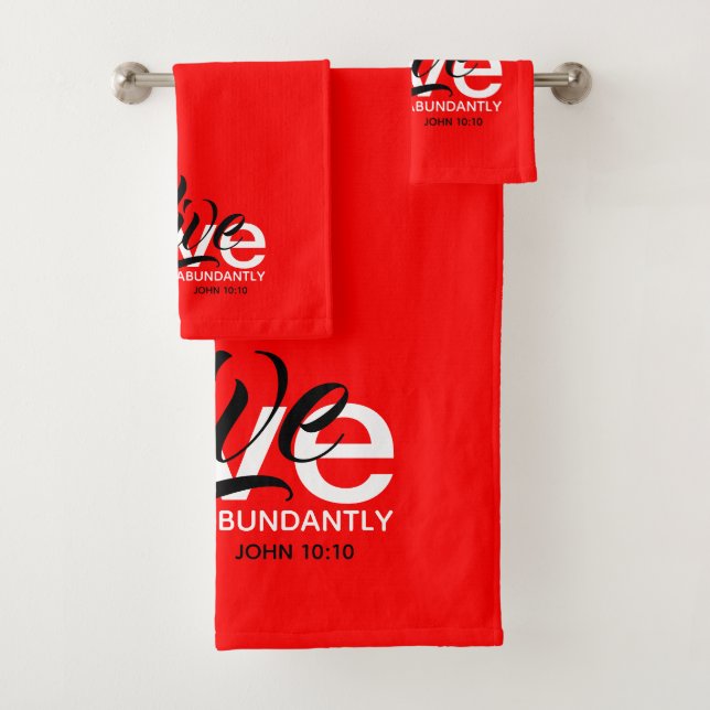 Conjunto De Toalhas VIDA ABUNDANTE John 10:10 VERMELHO Inspiracional (Insitu)