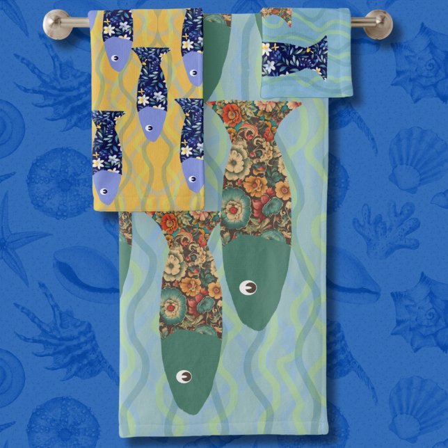 Conjunto De Toalhas Vida oceânica, casa de praia, amante de peixes (Criador carregado)