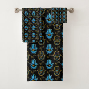 Conjunto De Toalhas Vidro Dourado e azul do teste padrão da mão de