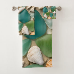 Conjunto De Toalhas Vidro e Seashell do Mar Azul e Verde