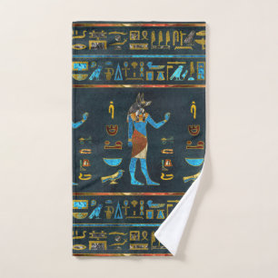 Conjunto De Toalhas Vidro egípcio do ouro de Anubis, o azul e o