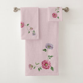 Conjunto De Toalhas Vinha Floral Rosa e Púrpura