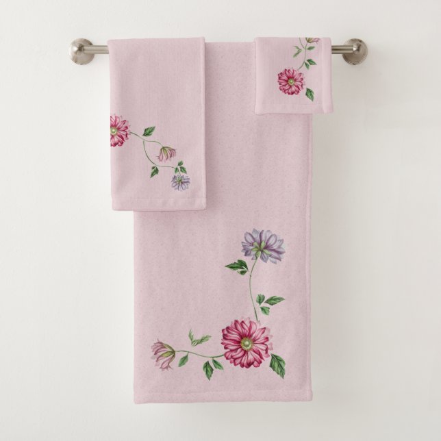 Conjunto De Toalhas Vinha Floral Rosa e Púrpura (Insitu)