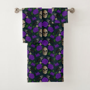 Conjunto De Toalhas Vinhas Rosa de Grama Gótica Escuro Raven
