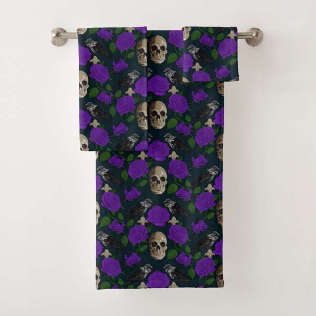 Conjunto De Toalhas Vinhas Rosa de Grama Gótica Escuro Raven (Insitu)