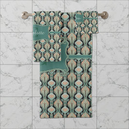 Conjunto De Toalhas Vintage Abstract Botanical Monogram Floral Pattern