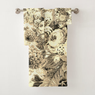 Conjunto De Toalhas Vintage amarelo branco preto Toile floral da