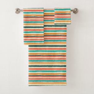 Conjunto De Toalhas Vintage Bohemian Watercolor Striped (3)