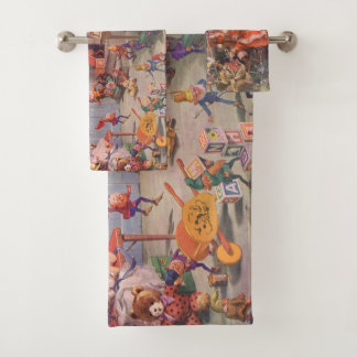 Conjunto De Toalhas Vintage Christmas, Santa Claus with Elves Workshop