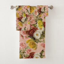 Conjunto De Toalhas Vintage Chrysanthemum Flowers em Rosa Rosa Dusty