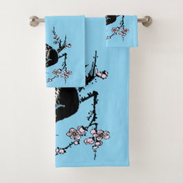 Conjunto De Toalhas Vintage, Corvo Japonês e Flores de Cereja