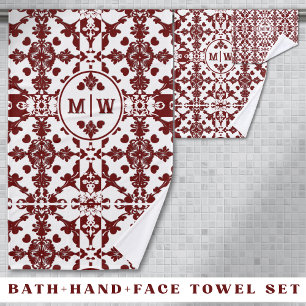 Conjunto De Toalhas Vintage Damask Monograma