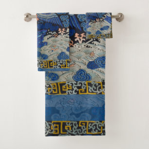 Conjunto De Toalhas Vintage de bordado chinês azul-pássaro